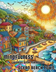 Ocean beach town mandala coloring book cover